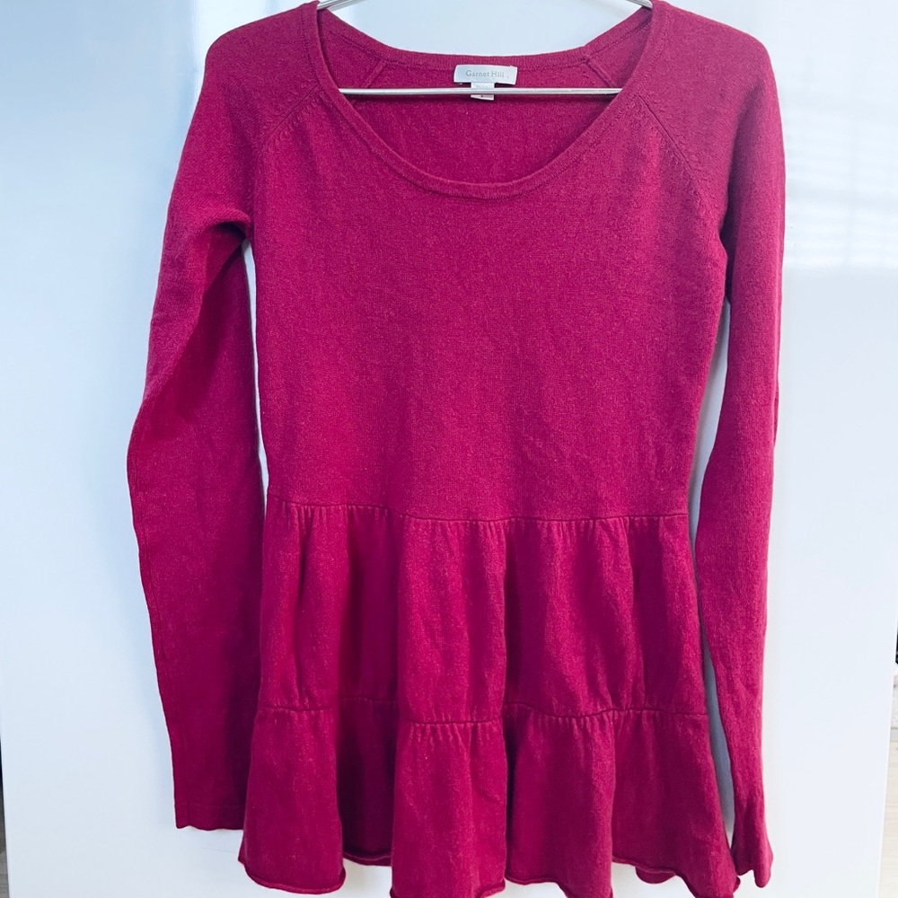 Garnet Hill Burgundy Long Sleeve Peplum Top